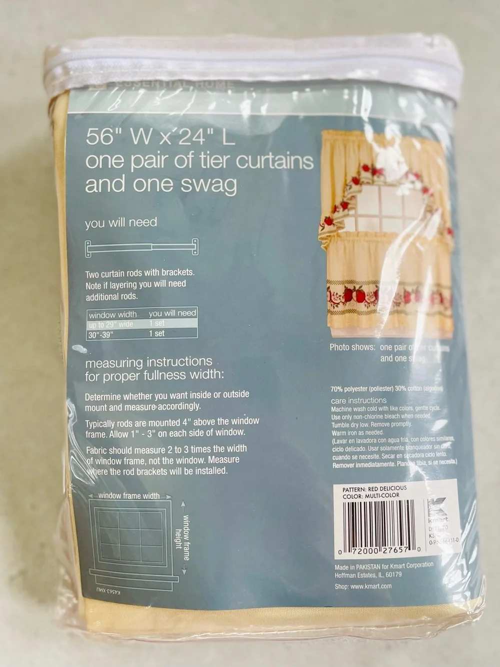 New Red Delicious Country Apples 3-Piece Window Curtain Tier Set Ivory 56” Kmart